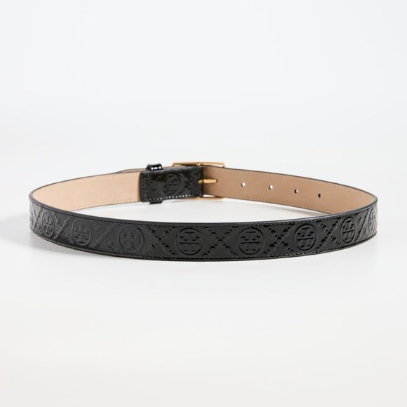 Tory Burch $198 1" T MONOGRAM PATENT BELT Black M L - Picture 6 of 8